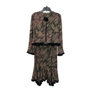 Picadilly Womens 2-pc Skirt (S) & Blazer (M) Stretch Fabric Vintage Boho Multico